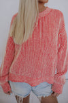 Striped Print Ribbed Trim Round Neck Sweater-Tops-MomFashion