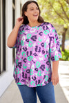 Purple Leopard Kiss Print Plus Size Short Sleeve Tee-Plus Size-MomFashion