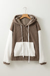 Brown Colorblock Hooded Zip-Up Pocketed Sherpa Jacket-Outerwear-MomFashion