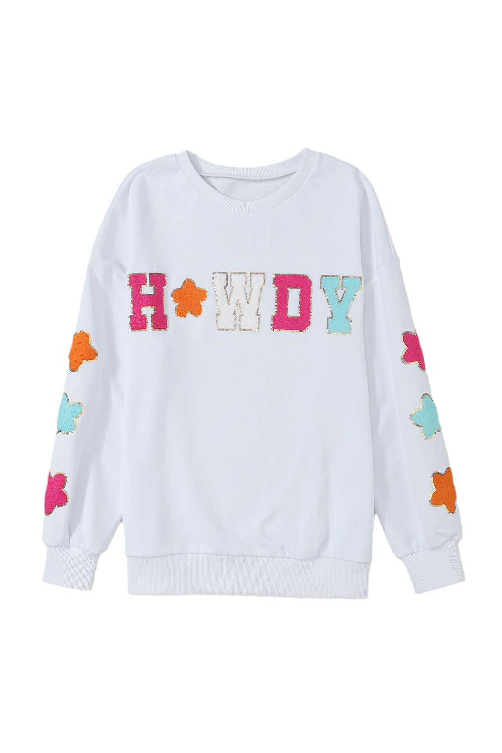 White Glitter Howdy Patch Graphic Casual Sweatshirt-Tops-MomFashion