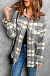 Brown Plaid Print Pocket Women Shacket-Outerwear-MomFashion