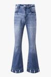 Sky Blue Slight Distressed Medium Wash Flare Jeans-Bottoms-MomFashion