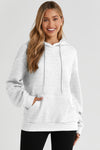 White Quilted Kangaroo Pocket Drawstring Hoodie-Tops-MomFashion