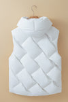 White Quilted Zipper Front Hooded Vest Coat-Outerwear-MomFashion