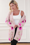 Floral Print Pocketed Open Front Cardigan-Tops-MomFashion