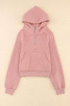 Pink Quarter Zip Kangaroo Pocket Hoodie-Tops-MomFashion