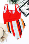 Square Neck Sleeveless Fashion Print Tankini Set-Swimwear-MomFashion