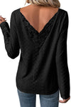 Black Floral Lace Splicing Eyelet Long Sleeve Top-Tops-MomFashion