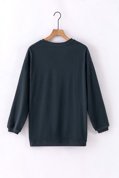 Dark Grey Ribbed Corded Oversized Sweatshirt-Tops-MomFashion