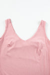 Light Pink V Neck Rib Textured Tank Top-Tops-MomFashion