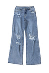 Sky Blue Destroyed Open Knee Wide Leg Jeans-Bottoms-MomFashion