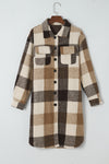 Khaki Plaid Button-Down Flap Pocket Long Shacket-Outerwear-MomFashion