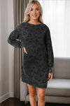 Gray Leopard Pocketed Puff Sleeve Mini Dress-Dresses-MomFashion