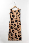 Leopard Split Open Back Sleeveless Maxi Dress-Dresses-MomFashion