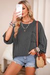 Dark Gray Ribbed Roll-tab Sleeve Chest Pocket Oversize Top-Tops-MomFashion