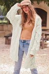 White Rhombus Hollowed Knit Open Front Cardigan-Tops-MomFashion