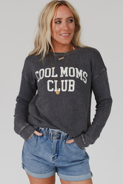 Gray COOL MOMS CLUB Drop Shoulder Sweatshirt-Tops-MomFashion