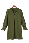 Green Split V Neck Ruffled Sleeves Shirt Dress-Dresses-MomFashion