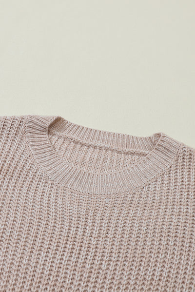 Parchment Cable Knit Sleeve Drop Shoulder Sweater-Tops-MomFashion