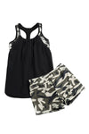 Black Contrast Splice Racerback Tankini Printed 2pcs Set-Swimwear-MomFashion