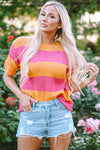 Orange Stripe Color Block Knitted T-shirt Sweater-Tops-MomFashion