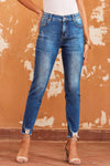 Blue Raw Hem Ankle-length Skinny Jeans-Bottoms-MomFashion