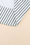 White Striped Thumbhole Drop Shoulder V Neck Top-Tops-MomFashion