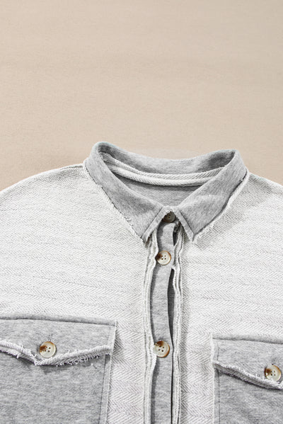 Gray Contrast Flap Pockets Relaxed Shacket-Outerwear-MomFashion