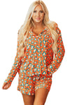 Orange Leopard Print Long Sleeve Shirt and Shorts Pajama Set-Loungewear & Sleepwear/Sleepwear-MomFashion