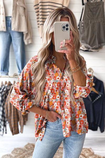 Multicolor Floral Print Chest Pocket Casual Shirt-Tops-MomFashion