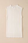 White Ribbed Knit High Neck Sweater Vest-Sweaters & Cardigans/Sweater Vests-MomFashion