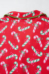 Red Christmas Candy Cane Print Pocketed Knotted Pajama Set-Loungewear & Sleepwear/Sleepwear-MomFashion