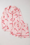 Pink Christmas Candy Cane Print Shirt and Shorts Pajama Set-Loungewear & Sleepwear/Sleepwear-MomFashion