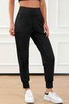 Black Exposed Seam High Waist Pocketed Joggers-Bottoms-MomFashion