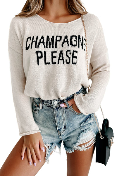 Snow White Champagne Please Graphic Sweater-Tops-MomFashion