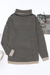 Black Striped Turtleneck Loose Sweater-Tops-MomFashion