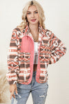 Pink Western Colorblock Snap Buttoned Sherpa Jacket-Outerwear-MomFashion