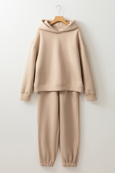 Pale Khaki Chunky Two-piece Hooded Sweatsuit-Loungewear-MomFashion