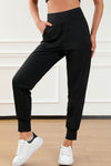 Black Exposed Seam High Waist Pocketed Joggers-Bottoms-MomFashion