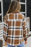 Brown Pocketed Buttoned Plaid Shirt Jacket-Outerwear-MomFashion