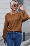 Faux Knit Jacquard Puffy Long Sleeve Top-Tops-MomFashion