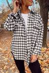 Black Plaid Print Chest Pockets Buttoned Tunic Shacket-Outerwear-MomFashion