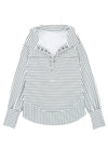 White Striped Thumbhole Drop Shoulder V Neck Top-Tops-MomFashion