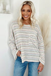 Multicolour Striped Drop Shoulder Loose Long Sleeve Knit Top-Tops-MomFashion