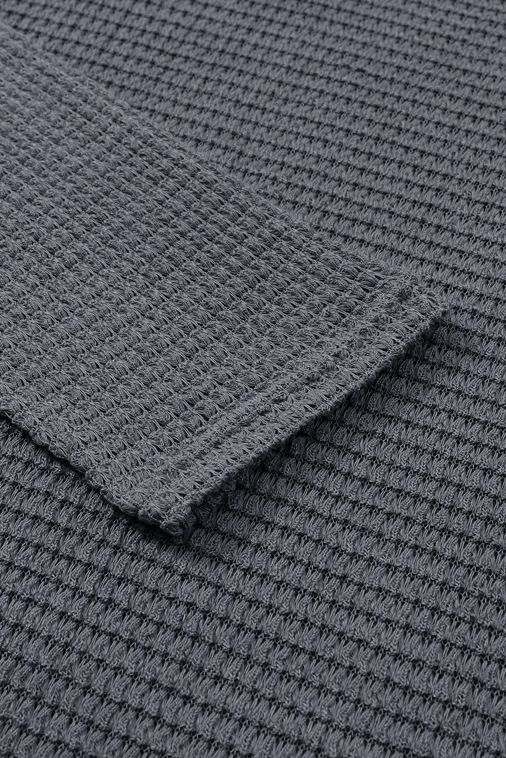 Gray Waffle Knit High Slits Oversized Top-Tops-MomFashion