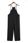 Black Pocketed Adjustable Spaghetti Strap Straight Leg Jumpsuit-Bottoms-MomFashion