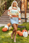 Crew Neck Drop-shoulder Striped Color Block Sweater-Tops-MomFashion