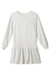 White Solid Color Puff Sleeve Ruffle Hem Mini Dress-Dresses-MomFashion