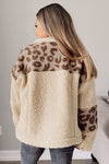 Beige Leopard Patchwork Snap Buttons Sherpa Jacket-Outerwear-MomFashion