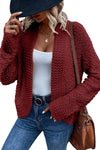 Fiery Red Popcorn Knit Open Front Cardigan-Tops-MomFashion